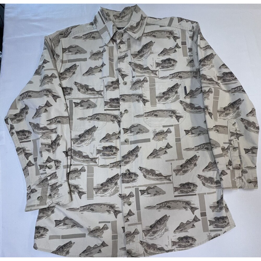 Woolrich Mens Long Sleeve Button Up Shirt Fish Design Size M
